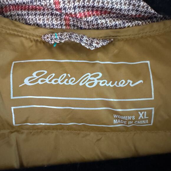 EDDIE BAUER Vest Jacket XL Goose Down Plaid Full Zip Mock Collar Quilted Puffer - Picture 11 of 14